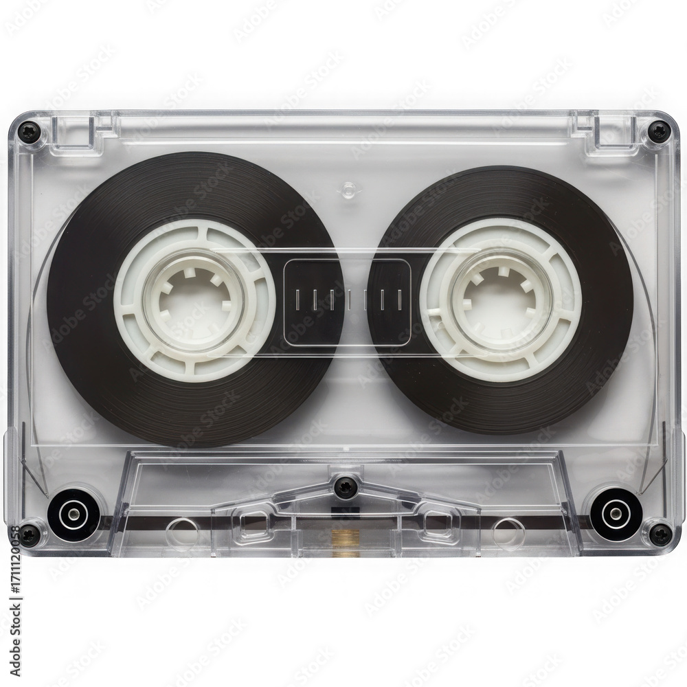 Fototapeta premium Clear audio cassette tape isolated on transparent background