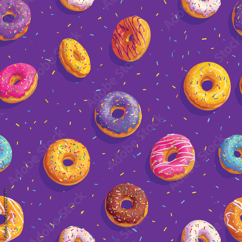 Kolorowe pączki na fioletowym tle - wzór graficzny