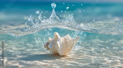 Seashell splashing water