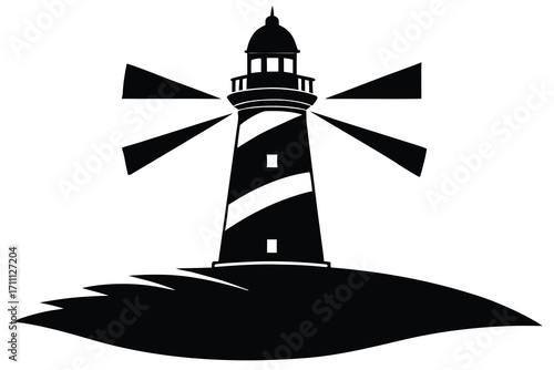 lighthouse beacon silhouette vector icon