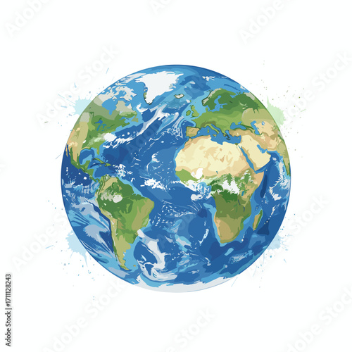 Watercolor vector illustration planet Earth globe on white background for design and print projects