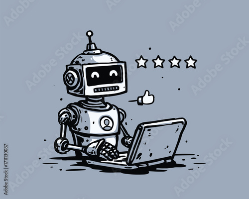 Robot pracujący z tabletem, pozytywne oceny