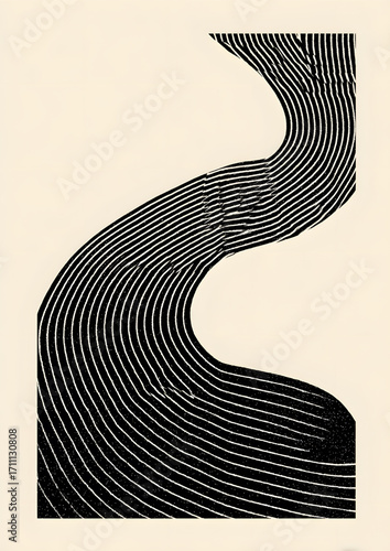 Abstract design with curved lines and stripes.