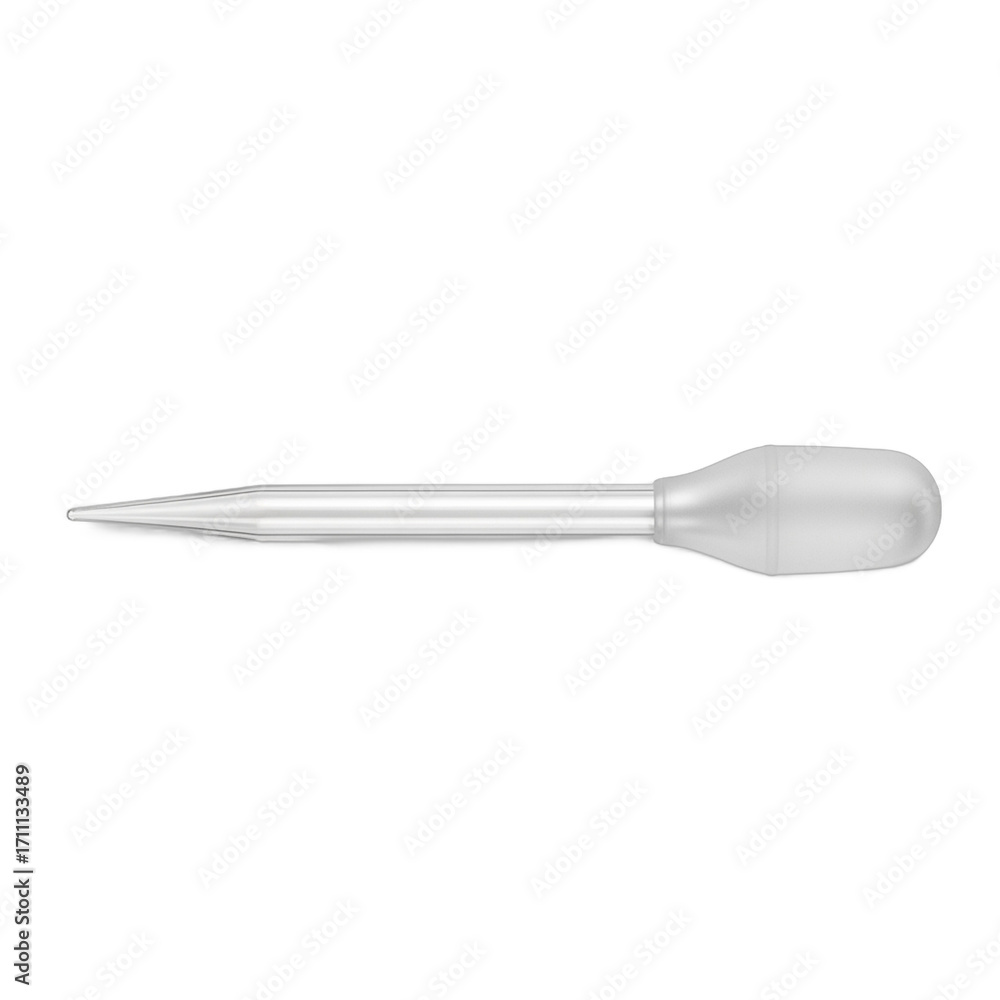 Fototapeta premium A single clear plastic transfer pipette isolated on white. PNG Transparent