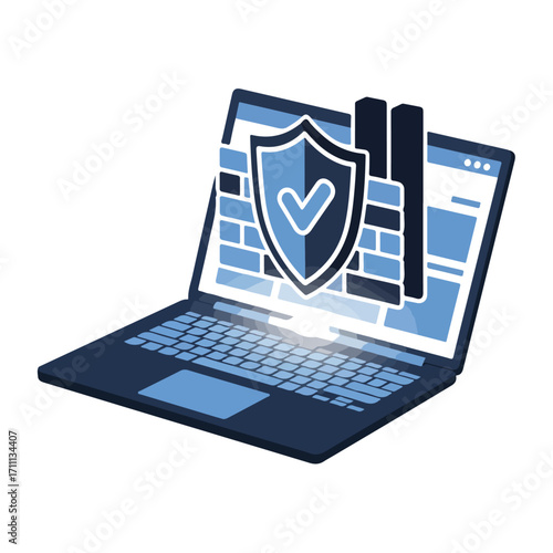 Computer Security Shield and Firewall Illustration