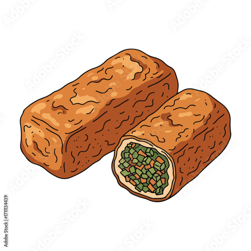 Crispy Fried Spring Rolls Vector Illustration