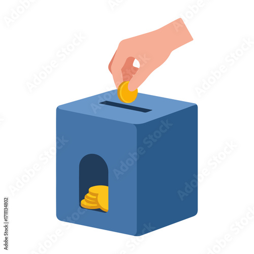 Minimalist Donation Box With Hand and Coins