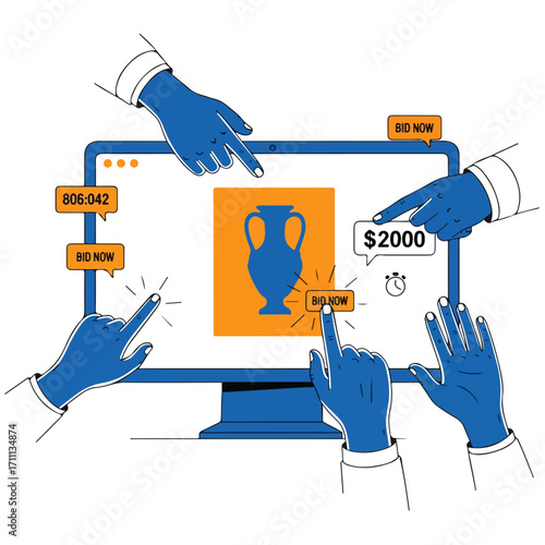 Online Auction Bidding on Antique Vector Concept