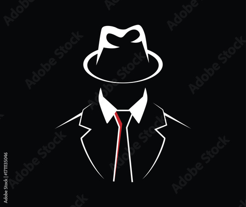 Mafia Spy Man Logo Tuxedo Suit Icon	