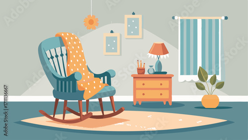 A nursery with a handknitted blanket draped over a rocking chair adding a personal and sentimental touch to the room.