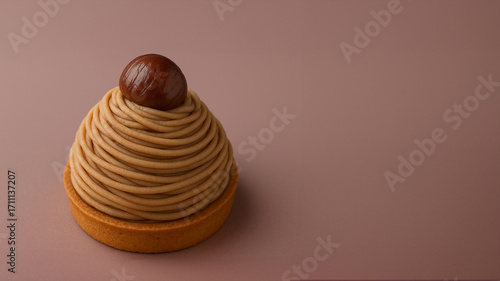 モンブランタルト 栗スイーツ シンプルデザイン/Mont Blanc Chestnut Tart – Simple Dessert Design Generative AI