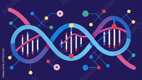 DNA Helix with Data Streams A stylized DNA double helix intertwined with digital data streams representing information flow and reprogramming at a molecular level.