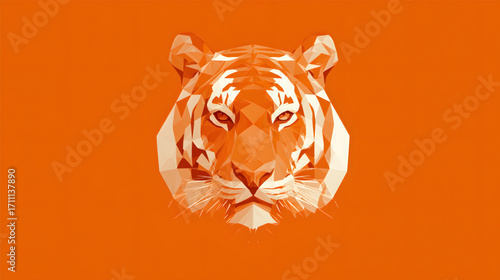 Geometric Tiger Head Orange Background.