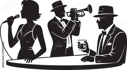 Jazz club performers singing trumpet playing drinking vector