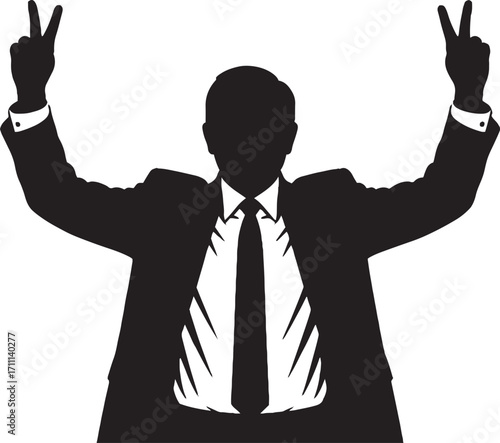 Silhouette man victory gesture suit tie vector