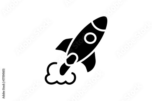That's an icon of a rocket launching, shown in a solid black silhouette. It represents business startup, project launch, innovation, and rapid growth or success.
