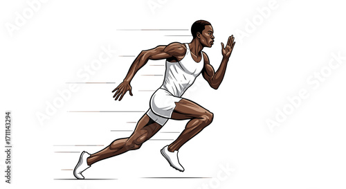 Dynamic African American Athlete Sprinting Fast Motion Lines Isolated on Transparent Background