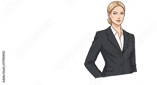 Confident Businesswoman Professional Standing Serious Expression Isolated on Transparent Background