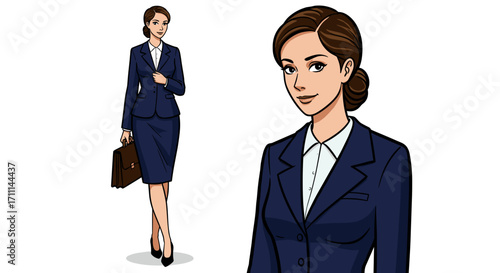 Confident Businesswoman Standing Professional Attire Holding Briefcase Isolated on Transparent Background