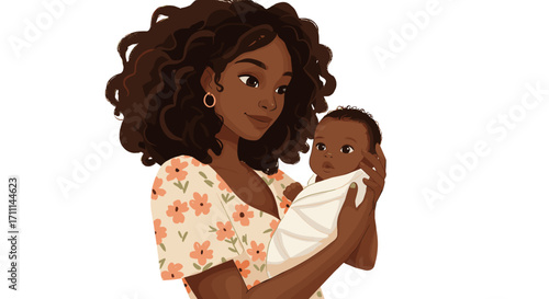 Tender Moment Loving Mother Embracing Her Newborn Baby with Gentle Care Isolated on Transparent Background