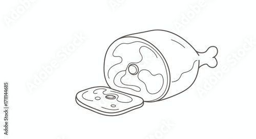 A vector illustration of a sliced ham, showcasing a classic cut of meat perfect for culinary designs and food-related projects, rendered in a clean, minimalist style.