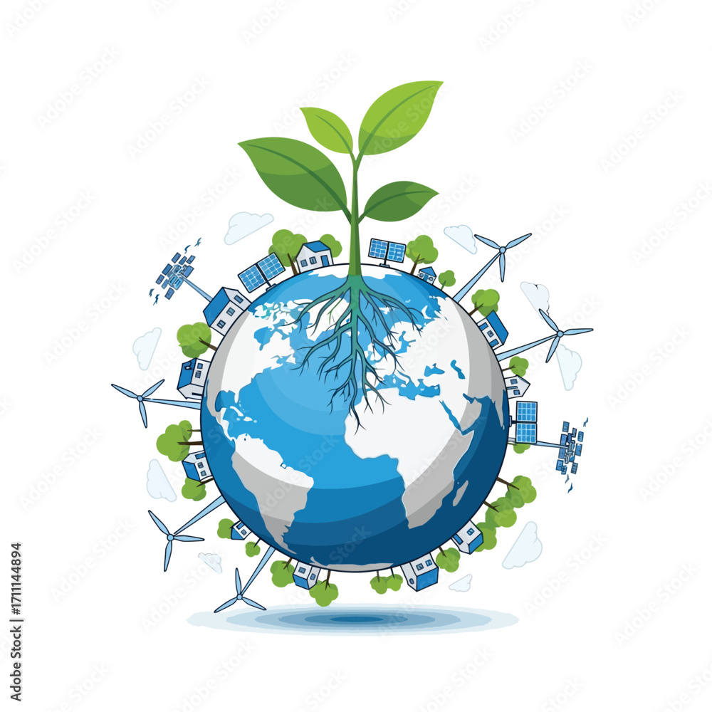 Naklejka premium Eco-Friendly Earth Green Energy, Sustainable Living, and Environmental Harmony