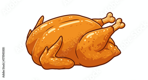 A delicious, golden-brown roasted chicken, prepared for a festive meal, presented as a vector graphic with a transparent PNG background, perfect for culinary or holiday designs.