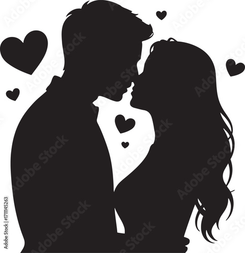 Couple embracing with hearts romance love