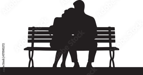 Couple embracing on park bench silhouette embrace