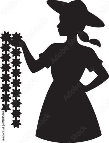Silhouette woman wearing hat holding flower garland flower seller