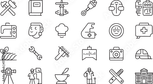 Vocational education icons set editable stroke vector illustration
