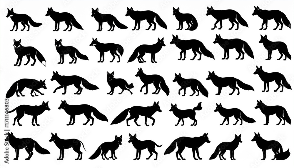 Fototapeta premium Fox silhouette vector illustration set 