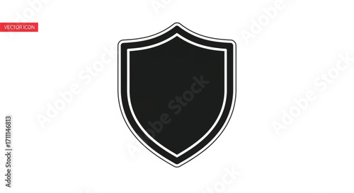 A simple black shield icon with a white outline is displayed on a white background.