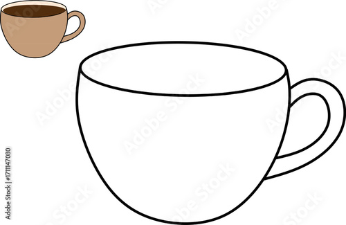 Illustration of a Coffee Cup in Line Art and Colored Styles