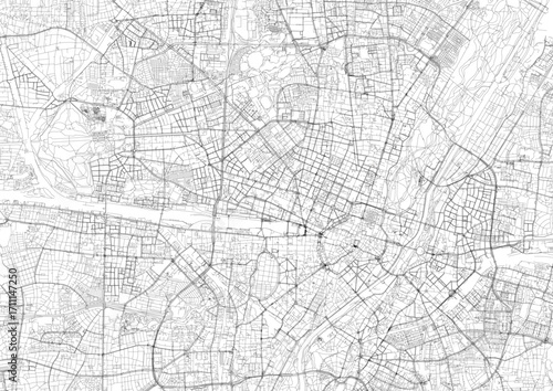 A detailed close-up vector map of Munich's highway interchange and road network in black and white outline style.