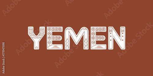 Yemen Lettering Vector with Traditional Arabic Geometric Patterns and Transparent Background, Middle Eastern Decorative Typeface