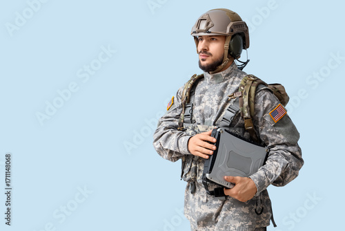 Male soldier with military ...