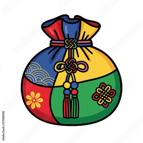 Colorful korean traditional lucky pouch with knot and tassels