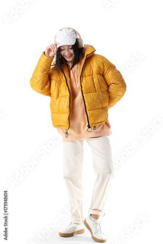 Young woman in stylish puff...