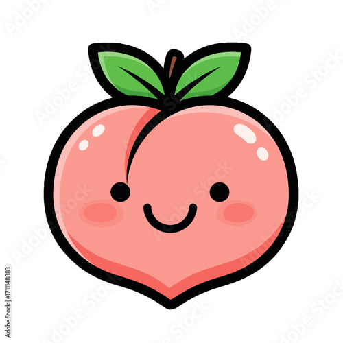 Cute kawaii peach character with a happy smiling face