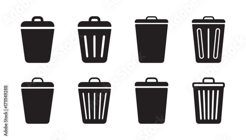 Trash can icons isolated collection on white background