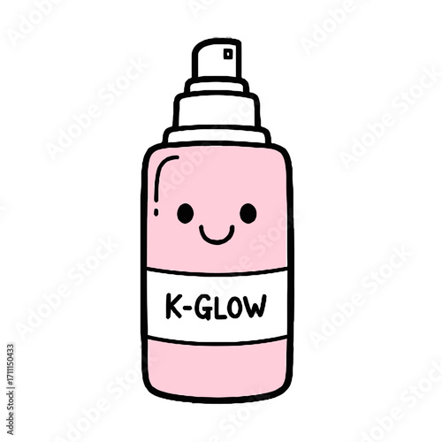 Cute kawaii pink spray bottle with a happy face and kglow label