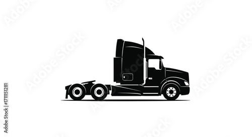 Sleek black semi-truck cab on a clean white background, ready for transport