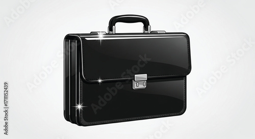 Sleek black leather briefcase with polished silver clasp, ready for business travel.