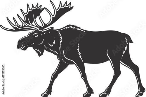Moose Silhouette – Realistic Vector Illustration with Large Antlers, Isolated on Transparent Background