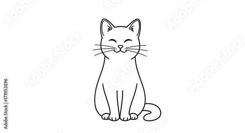 Adorable happy cat sitting calmly with closed eyes and a sweet smile