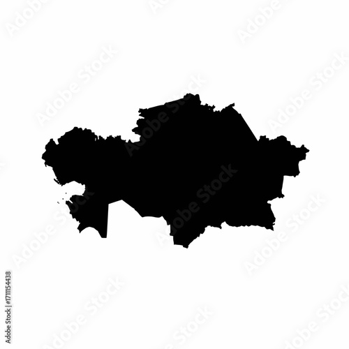 Black silhouette map of Kazakhstan highlighting geographical borders and contours