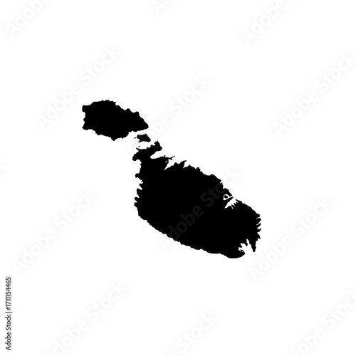 Black Silhouette Map of Malta, a Southern European island nation in the Mediterranean Sea