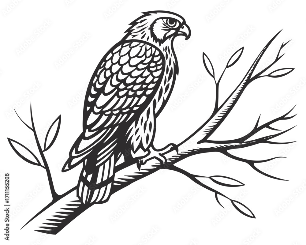 Fototapeta premium Owl Silhouette – Realistic Vector Illustration Perched on Branch, Isolated on Transparent Background