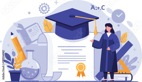 Flat Vector Teacher with Graduation Cap for World Teachers’ Day